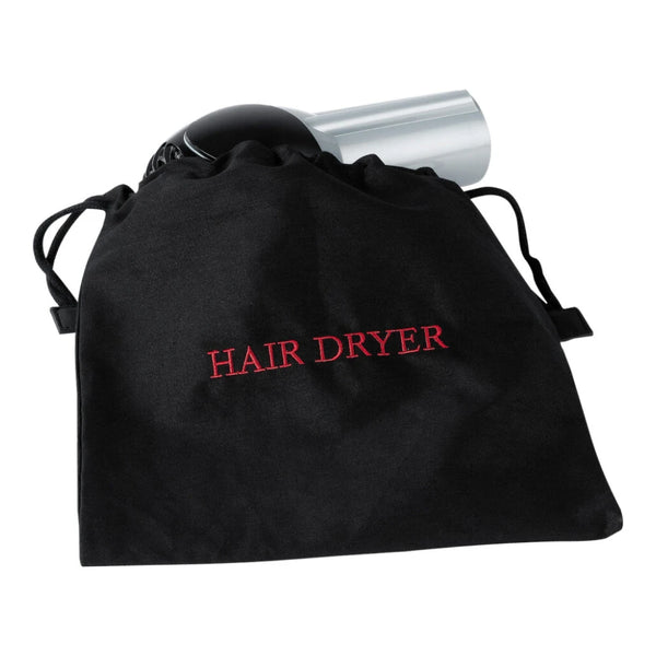 Hospitality 1 Source FRHDBAGWEM Fire Retardant Hair Dryer Bag — Black w/ White Embroidery Case Pack of 10 Pieces