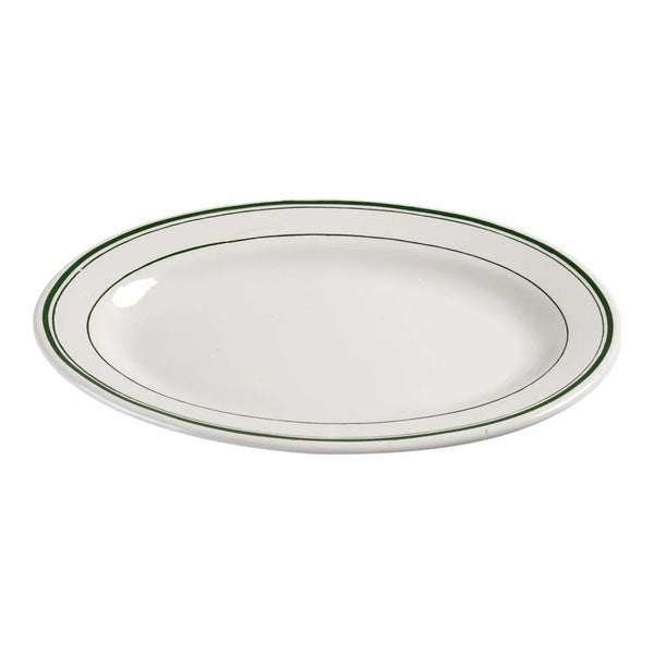 Yanco GB-12 Green Band 10.38" Oval Platter in White Ceramic - Pack of 24