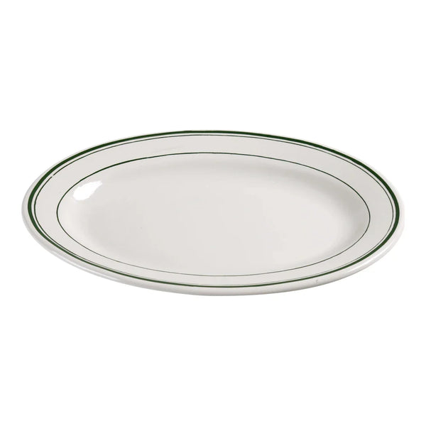 Yanco GB-13 Green Band 11.5" Oval Platter in White Ceramic - Pack of 12