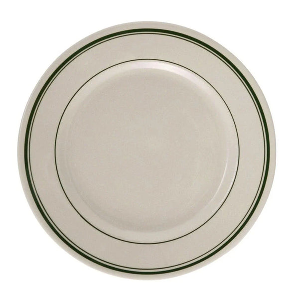 Yanco GB-16 Green Band 10.5" Round Plate in White Ceramic - Pack of 12