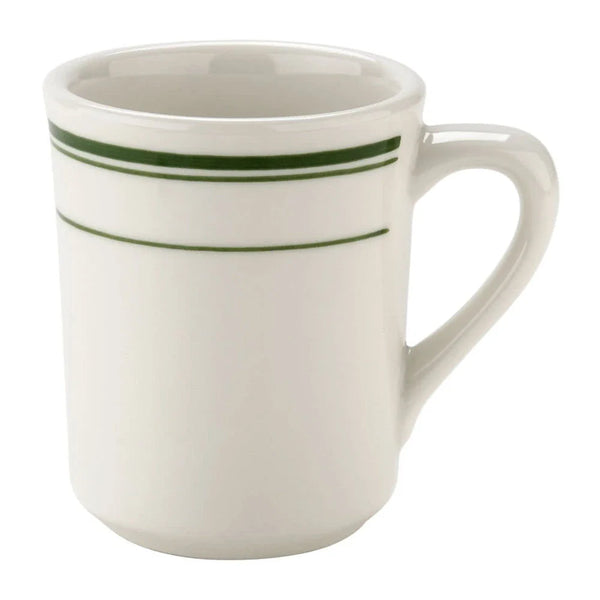 Yanco GB-17 Green Band 3.5" Coffee/Tea Mug in White Ceramic, 8oz - Pack of 36