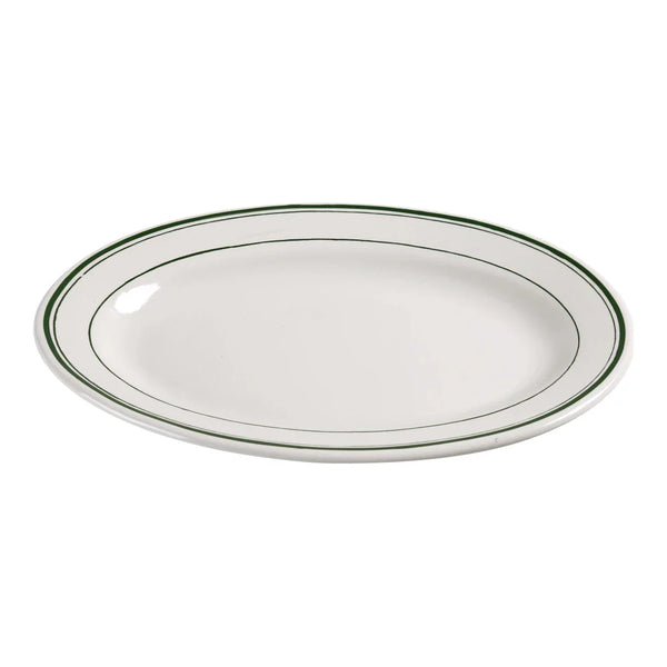 Yanco GB-19 Green Band 13.5" Oval Platter in White Ceramic - Pack of 12