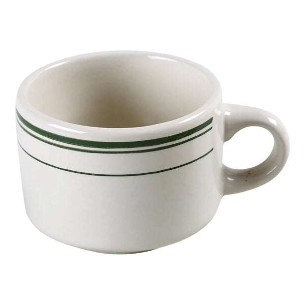 Yanco GB-23 Green Band 3" Stackable Coffee/Tea Cup in White Ceramic, 7oz - Pack of 36