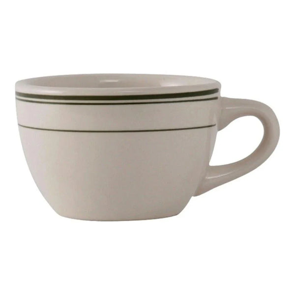 Yanco GB-37 Green Band 3.5" Short Cup in White Ceramic, 8oz - Pack of 36