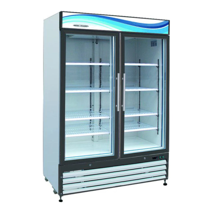 Serv-Ware GR48-HC 54” White Powder-Coated Steel Merchandiser Refrigerator with 2 Glass Doors 48 cu. ft.