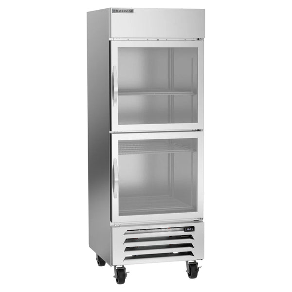 Beverage-Air HBR27HC-1-HG 1 Section Glass Half Door Bottom Mounted Reach-In Refrigerator with LED Lighting 27 Cu. Ft.