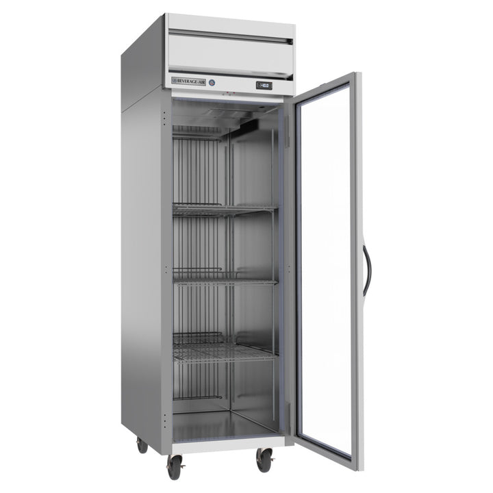 Beverage-Air HFS1HC-1G Horizon Series 26" S Finish Top Mounted Glass Door Reach In Freezer