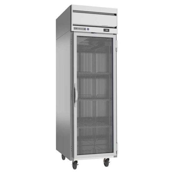 Beverage-Air HFS1HC-1G Horizon Series 26" S Finish Top Mounted Glass Door Reach In Freezer