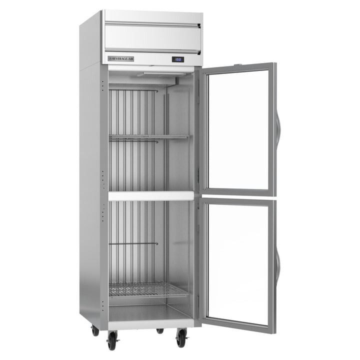 Beverage-Air HFS1HC-1HG Horizon Series 26" S Finish Top Mounted Half Glass Door Reach In Freezer