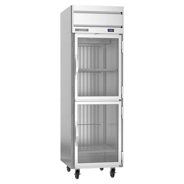 Beverage-Air HFS1HC-1HG Horizon Series 26" S Finish Top Mounted Half Glass Door Reach In Freezer