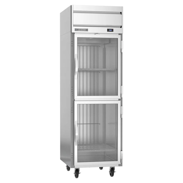 Beverage-Air HRS1HC-1HG Horizon Series 26" S Finish Top Mounted Half Glass Door Reach In Refrigerator