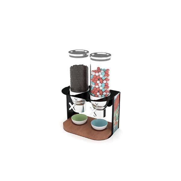 Wundermaxx Acrylic Twin Cereal  Dispenser,  Stainless Steel Frame and  Wooden Base 35 x 21 x 55 cm