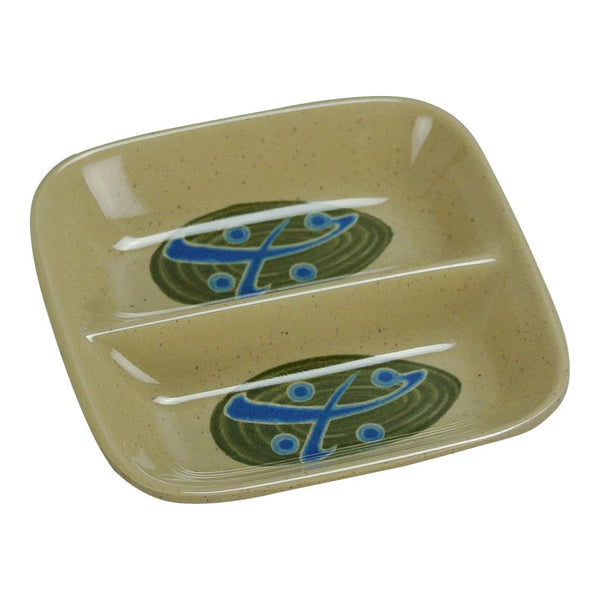 Yanco JP-0001 Japanese 3.5" Rectangular Divided Sauce Dish in Sand Melamine, 2 Compartments - Pack of 72