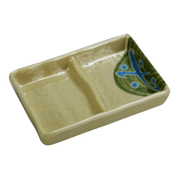 Yanco JP-4031 Japanese 5" Double Divided Sauce Dish in Sand Melamine, 2.5oz - Pack of 48