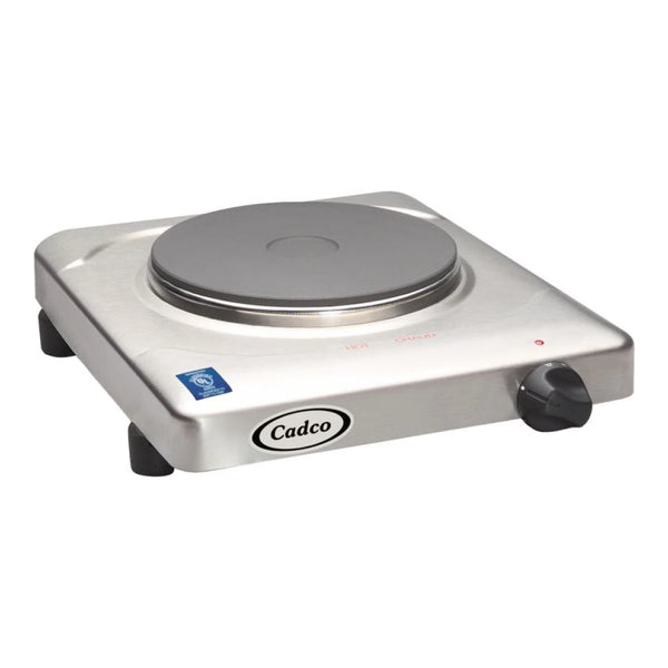 Cadco KR-S2 Single Burner Stainless Steel Portable Electric Hot Plate with 7 1/8" Cast Iron Element - 1,500W, 120V