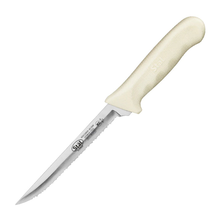 Winco KWP-63 6" Utility Knife, Wavy Edge, White PP Handle