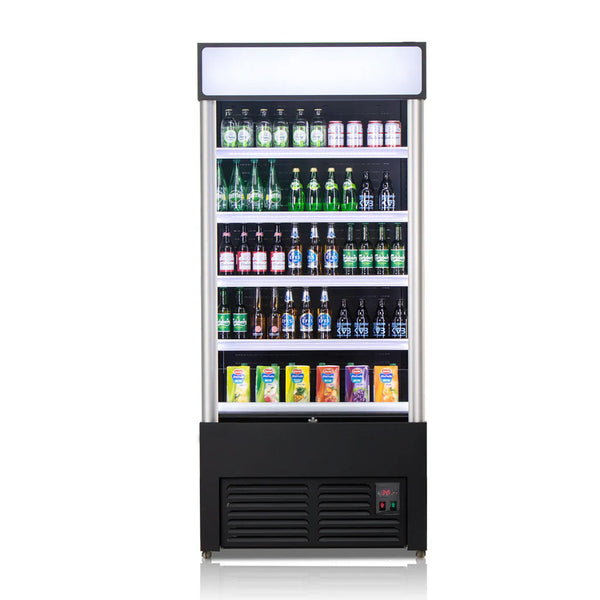 Single Door Refrigerated Air Curtain Black Merchandiser, 35.4”, 115v, 33°F to 39°F