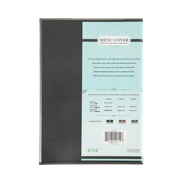 CAC China MCC1-14GY Menu Cover Faux Leather 1-Panel Gray 8-1/2x14" /Each