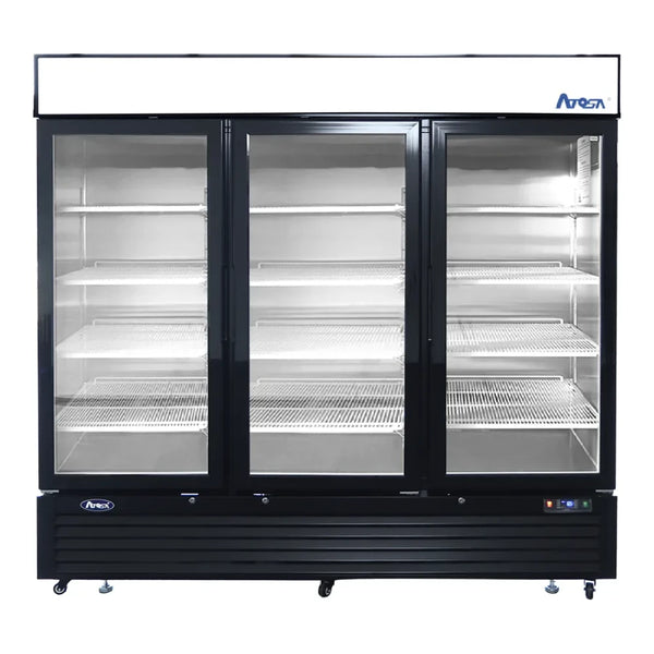 Atosa MCF8724GR 81.9" Glass Merchandiser, 3 Sections, Black Exterior 69.5   Cu.Ft