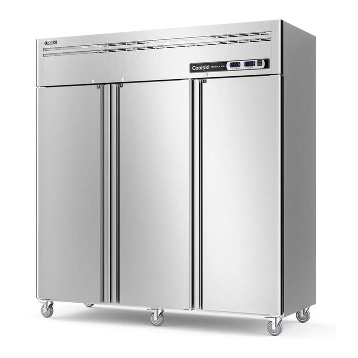 Coolski 72" Stainless Steel 3 Section Solid Door Reach-in Commercial Refrigerator and Freezer Combo - 54 Cu.ft,