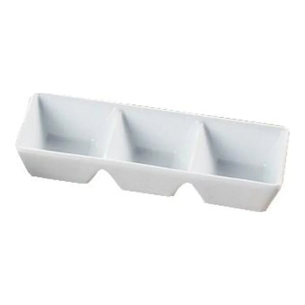 Yanco ML-737 MainLand 7" Three Divided Rectangular Tray, White Porcelain, 1.5oz/Compartment - Pack of 24