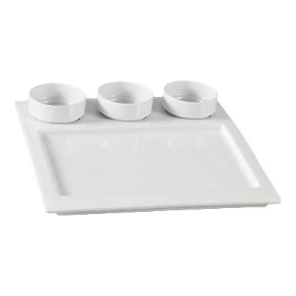 Yanco ML-810 MainLand 10" Square Compartment Tray with 3 Round Dishes, White Porcelain, 3oz - Pack of 12 Set