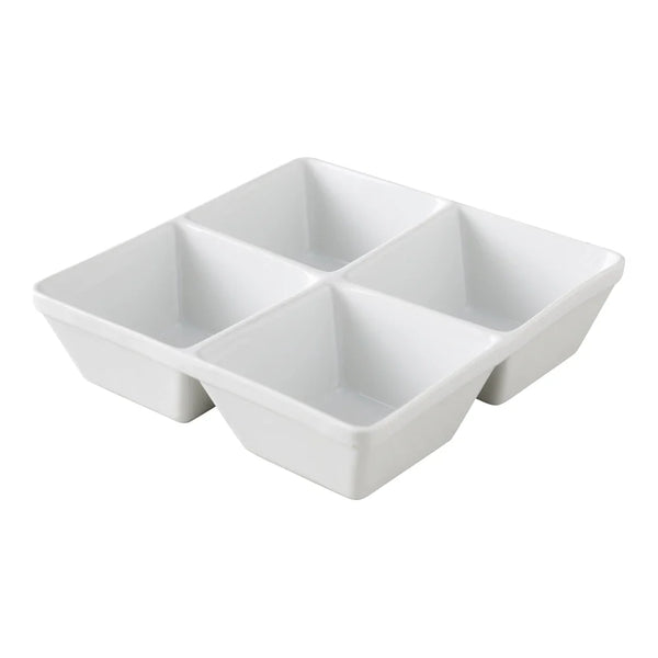 Yanco ML-814 MainLand 7" Four Compartment Square Bowl, White Porcelain, 6oz/Compartment - Pack of 24