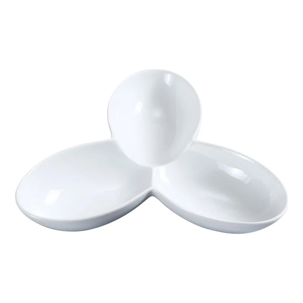 Yanco ML-823 MainLand 11" Three Compartment Triangle Bowl, White Porcelain, 6oz/Compartment - Pack of 12