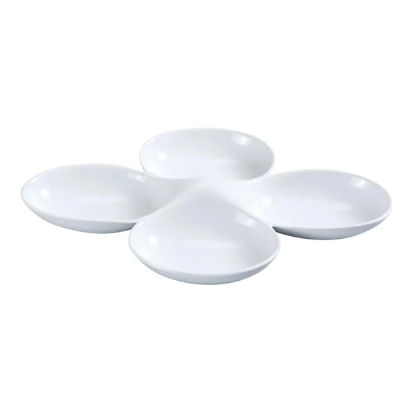 Yanco ML-824 MainLand 11" Four Compartment Floral Bowl, White Porcelain, 5oz/Compartment - Pack of 12