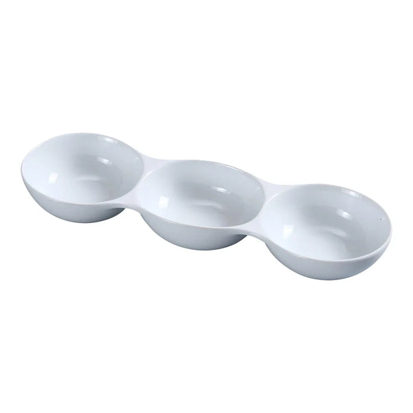 Yanco ML-833 MainLand 13" Three Compartment Rectangular Bowl, White Porcelain, 5oz/Compartment - Pack of 24