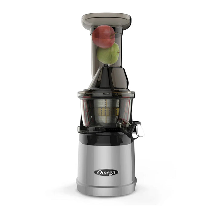 Omega Mega Mouth Vertical 240-Watt Low Speed Quiet Juicer with Smart Cap Spout Tap, Silver