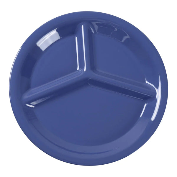 Yanco MS-710BU Milestone 10.25" Blue Melamine Three Compartment Plate, Pack of 24