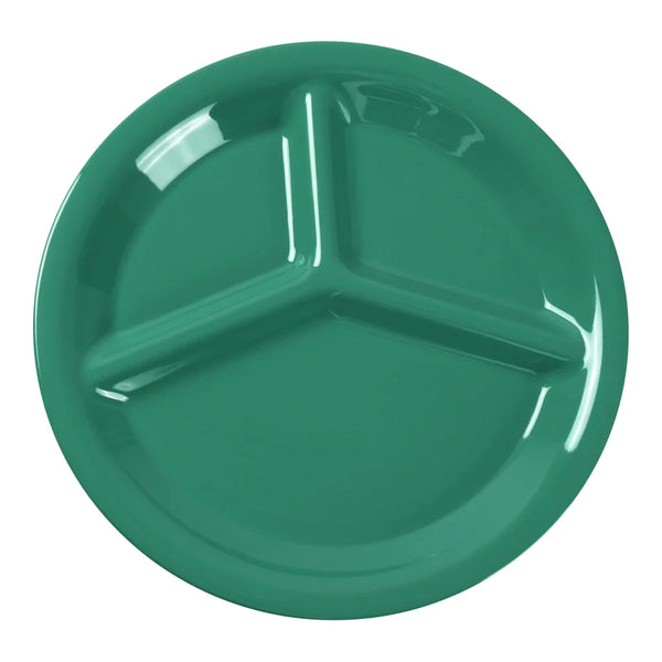 Yanco MS-710GR Milestone 10.25" Green Melamine Three Compartment Plate, Pack of 24