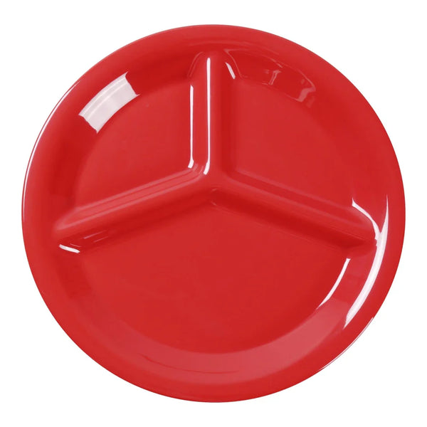 Yanco MS-710RD Milestone 10.25" Orange-Red Melamine Three Compartment Plate, Pack of 24