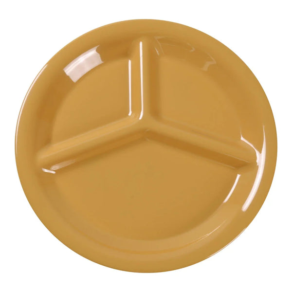 Yanco MS-710YL Milestone 10.25" Yellow Melamine Three Compartment Plate, Pack of 24