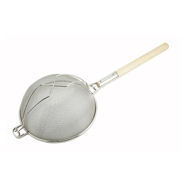 Winco MST-14D Nickle Plated Reinforced Double Mesh Strainer with Round Handle, 14"