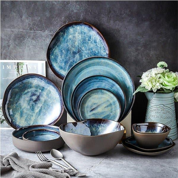 Furtino England Ocean 10"/25cm Blue Porcelain Irregular Deep Plate, Pack of 12