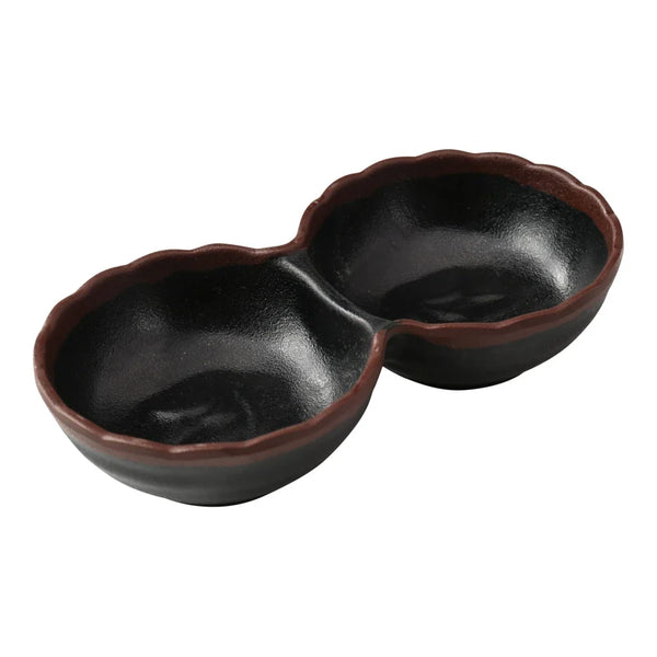 Yanco NA-506BK Nature Art 2 Oz Black Melamine Two Divided Sauce Dish, Pack of 48