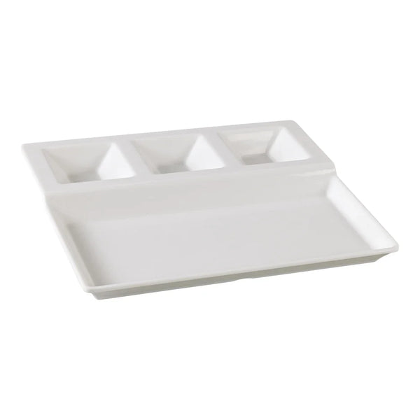 Yanco NC-2520 Compartment 10.5" White Melamine Rectangular 4-Compartments Tray, Pack of 12