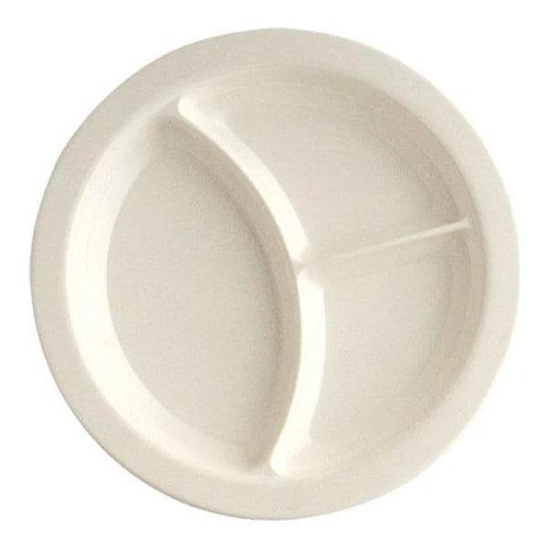 Yanco NC-512I 9" Ivory Melamine 3-Compartment Plate with Deep Beveled Foot, Pack of 24