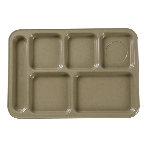 Yanco NC-801S Compartment Collection 6-Compartment Plate, Left Hand, 14" Length, 10" Width, Melamine, Sand Color, Pack of 12