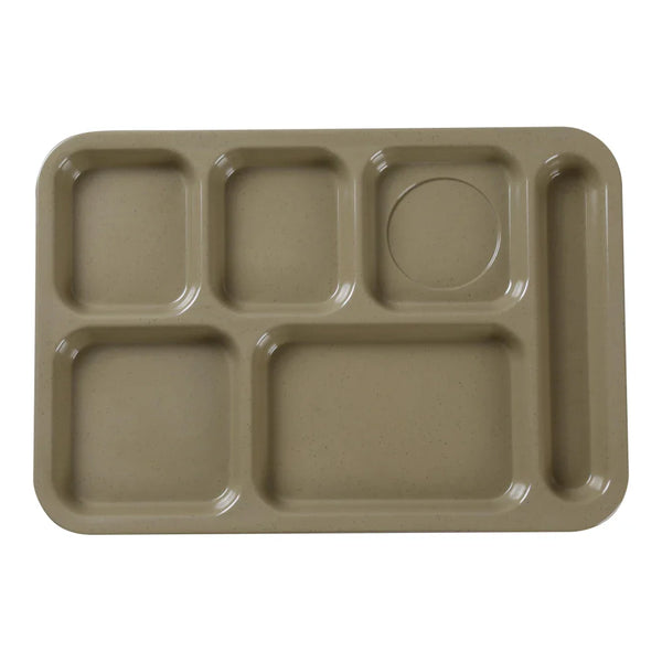 Yanco NC-802S Compartment Collection 6-Compartment Plate, Right Hand, 14" Length, 10" Width, Melamine, Sand Color, Pack of 12