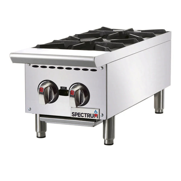 Winco NGHP-2 12" Natural Gas Hot Plate with 2 Burners and Manual Controls