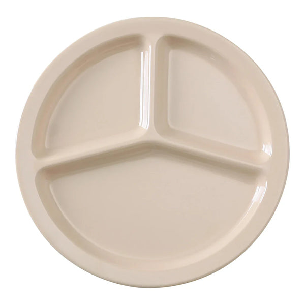 Yanco NS-702T Nessico 3-Compartment Plate, 10" Diameter, Melamine, Tan Color, Pack of 24