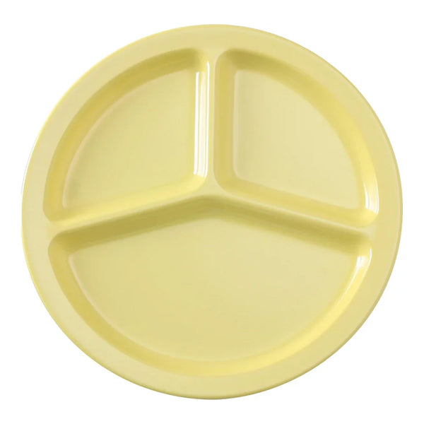 Yanco NS-702Y Nessico 3-Compartment Plate, 10" Yellow Melamine, Pack of 24