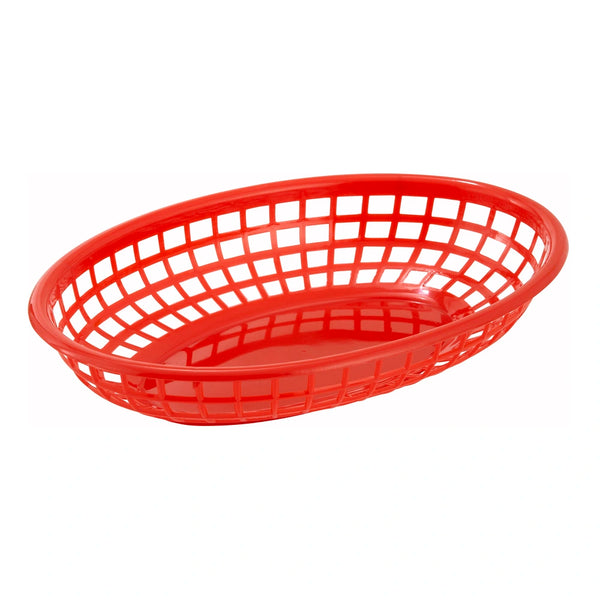 Winco PFB-10R Fast Food Baskets, Oval, 9-1/2" x 5" x 2", Red