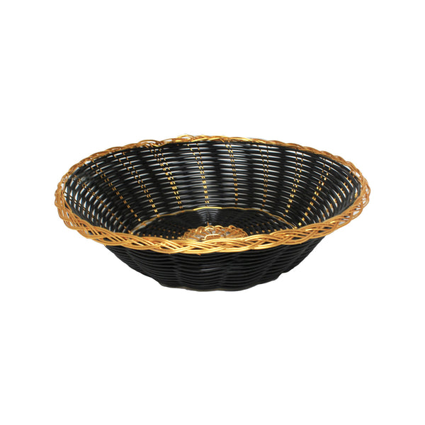 Thunder Group PLBB825G 8" x 2-1/4" Plastic Round Woven Bread Basket Black