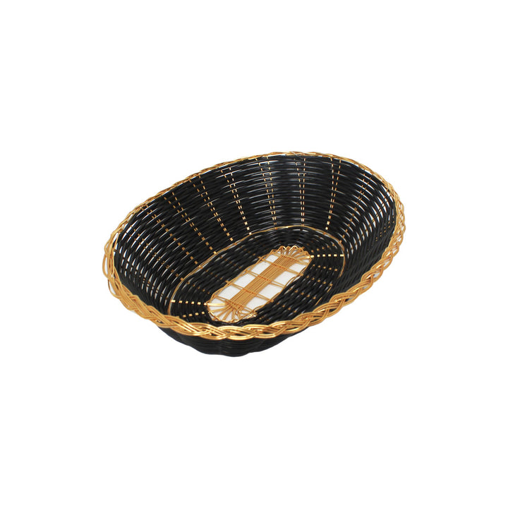 Thunder Group PLBB900G 9-1/4" x 7" Plastic Oval Woven Bread Basket Black