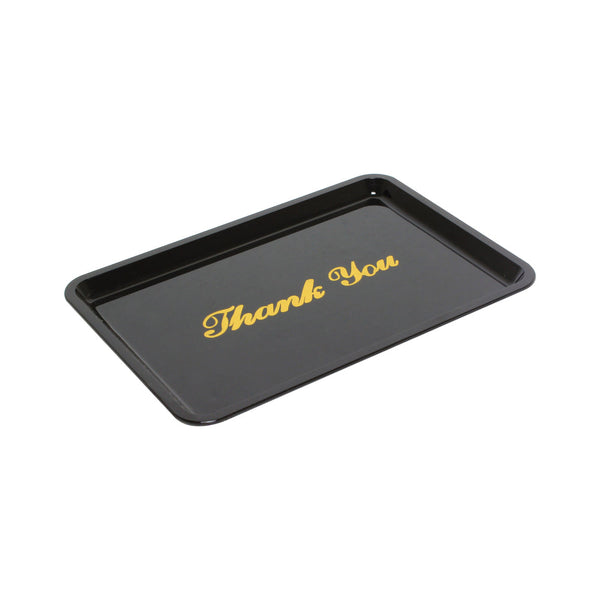 Thunder Group PLPT046BL Acrylonitrile 4-1/2" x 6-1/2" Black Tip tray with Gold Imprinted "Thank you" Pack of 12