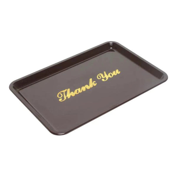 Thunder Group PLPT046BR Acrylonitrile 4-1/2" x 6-1/2" Brown Tip tray with Gold Imprinted "Thank you" Pack of 12